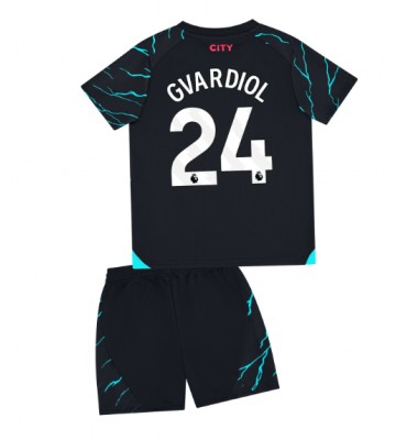 Manchester City Josko Gvardiol #24 Tredje Kläder Barn 2023-24 Kortärmad (+ Korta byxor)